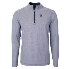 New York Yankees Cutter & Buck Virtue Eco Pique Micro Stripe Recycled Quarter-Zip Pullover Top - Navy/White