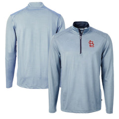 St. Louis Cardinals Cutter & Buck Virtue Eco Pique Micro Stripe Recycled Quarter-Zip Pullover Top - Light Blue/Navy