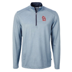 St. Louis Cardinals Cutter & Buck Virtue Eco Pique Micro Stripe Recycled Quarter-Zip Pullover Top - Light Blue/Navy