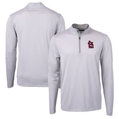 St. Louis Cardinals Cutter & Buck Virtue Eco Pique Micro Stripe Recycled Quarter-Zip Pullover Top - Gray/White