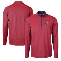St. Louis Cardinals Cutter & Buck Virtue Eco Pique Micro Stripe Recycled Quarter-Zip Pullover Top - Red/Navy