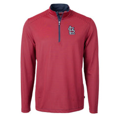 St. Louis Cardinals Cutter & Buck Virtue Eco Pique Micro Stripe Recycled Quarter-Zip Pullover Top - Red/Navy