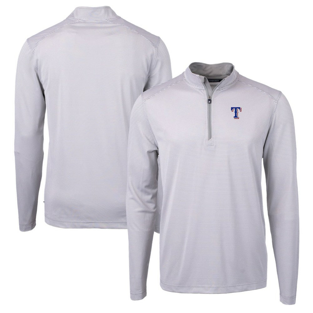 Texas Rangers Cutter & Buck Virtue Eco Pique Micro Stripe Recycled Quarter-Zip Pullover Top - Gray/White