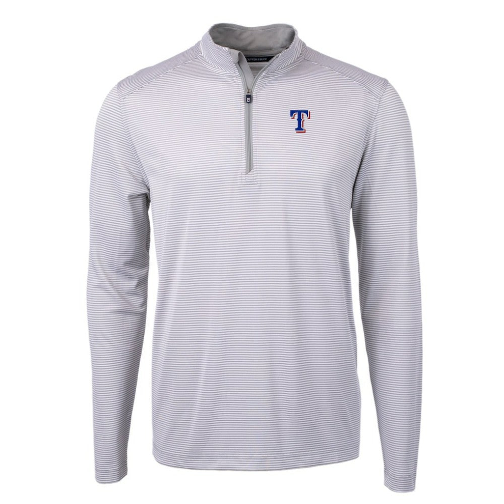 Texas Rangers Cutter & Buck Virtue Eco Pique Micro Stripe Recycled Quarter-Zip Pullover Top - Gray/White