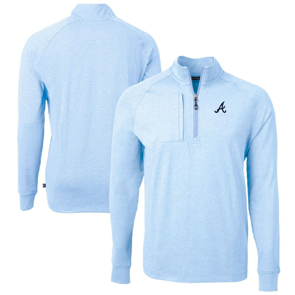 Atlanta Braves Cutter & Buck Adapt Eco Knit Stretch Recycled Quarter-Zip Pullover Top - Heather Light Blue