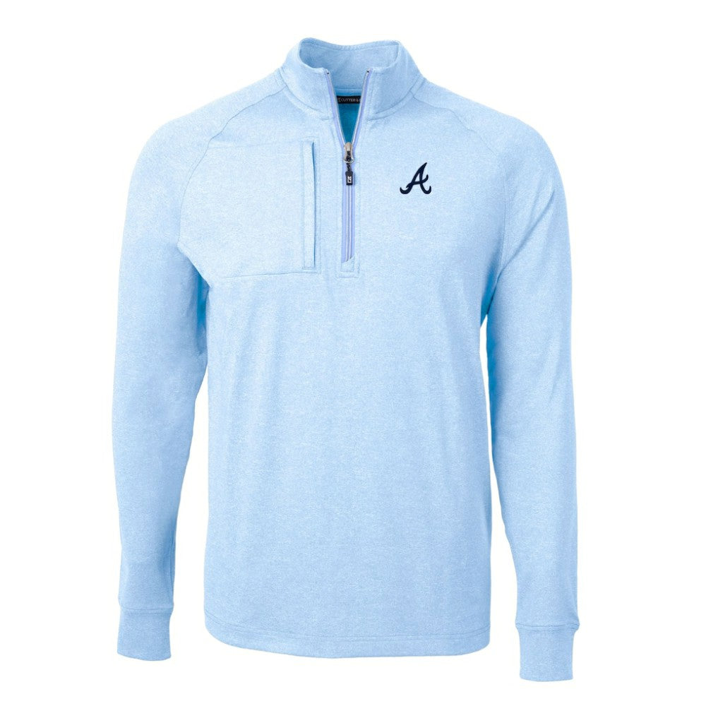 Atlanta Braves Cutter & Buck Adapt Eco Knit Stretch Recycled Quarter-Zip Pullover Top - Heather Light Blue