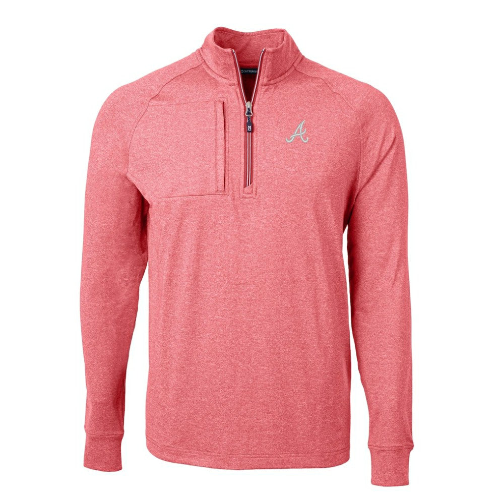 Atlanta Braves Cutter & Buck Adapt Eco Knit Stretch Recycled Quarter-Zip Pullover Top - Heather Red