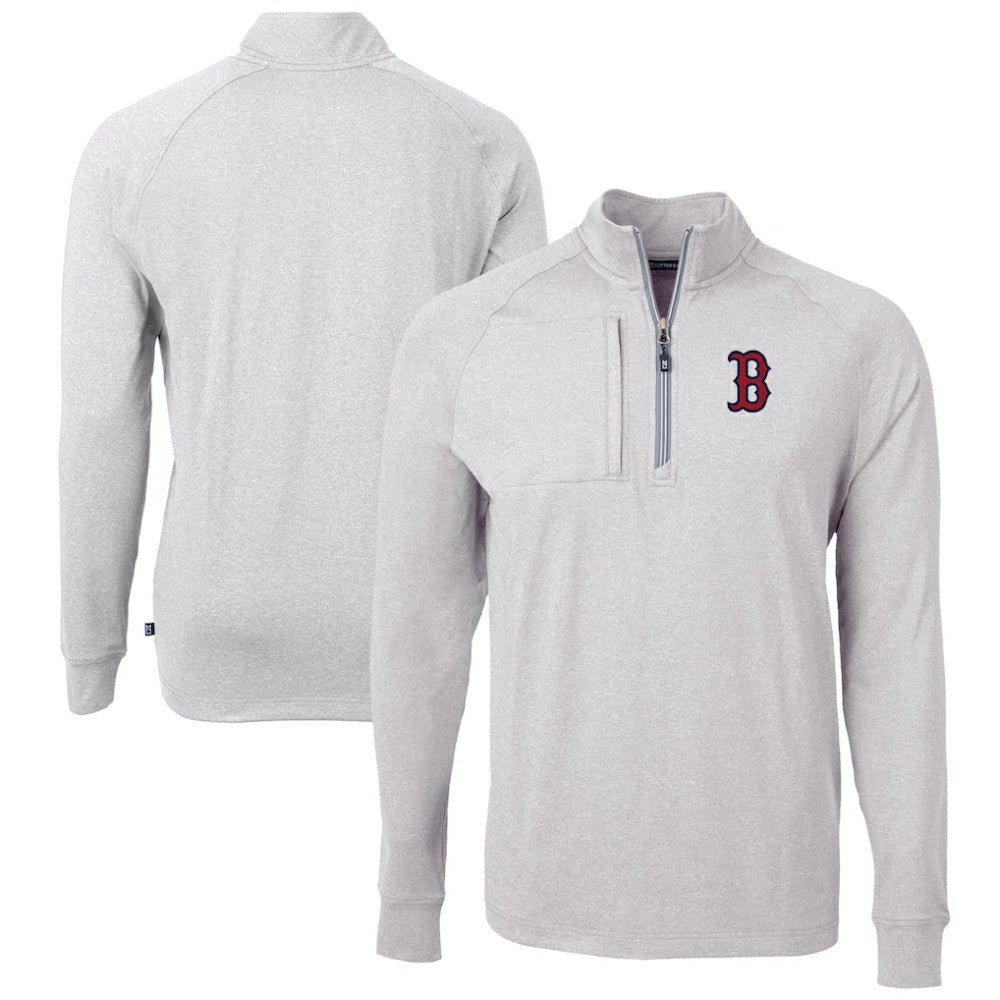 Boston Red Sox Cutter & Buck Adapt Eco Knit Stretch Recycled Quarter-Zip Pullover Top - Heather Gray