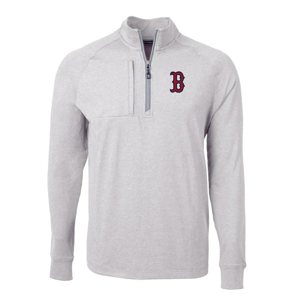 Boston Red Sox Cutter & Buck Adapt Eco Knit Stretch Recycled Quarter-Zip Pullover Top - Heather Gray