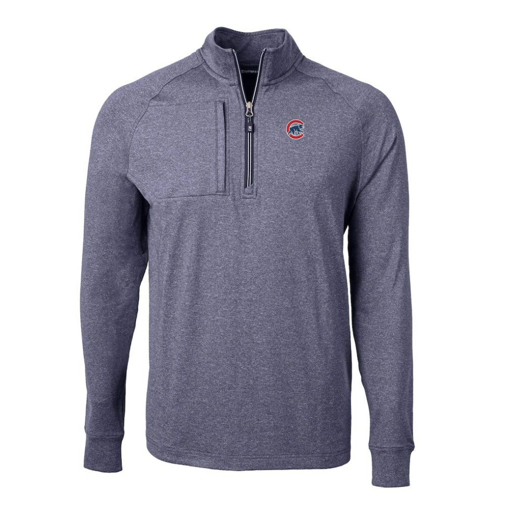 Chicago Cubs Cutter & Buck Adapt Eco Knit Stretch Recycled Quarter-Zip Pullover Top - Heather Navy