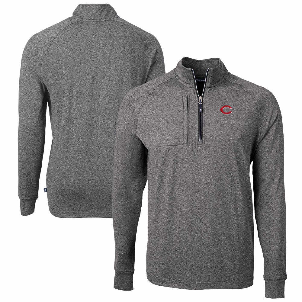 Cincinnati Reds Cutter & Buck Adapt Eco Knit Stretch Recycled Quarter-Zip Pullover Top - Heather Black