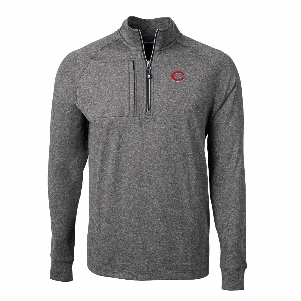 Cincinnati Reds Cutter & Buck Adapt Eco Knit Stretch Recycled Quarter-Zip Pullover Top - Heather Black