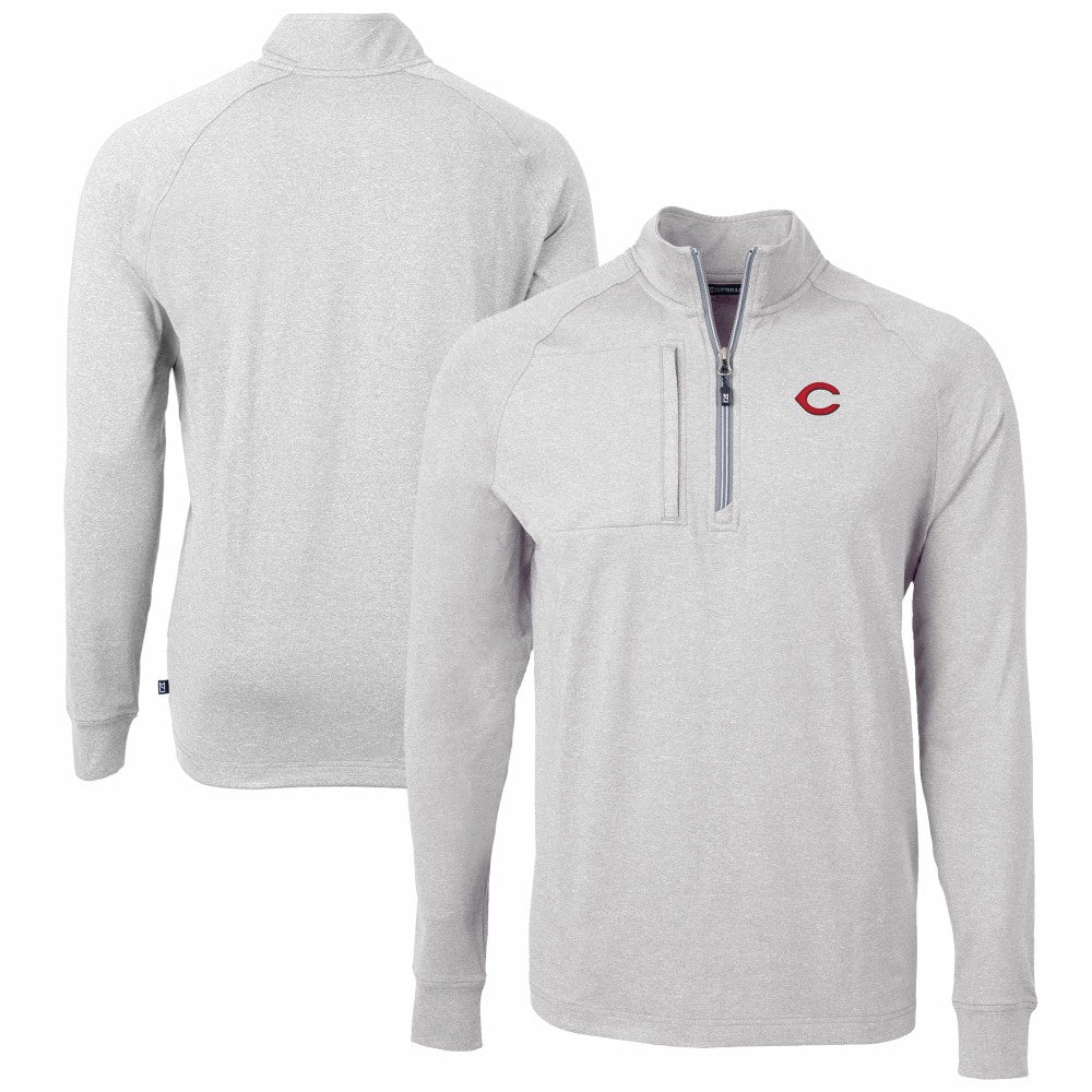 Cincinnati Reds Cutter & Buck Adapt Eco Knit Stretch Recycled Quarter-Zip Pullover Top - Heather Gray