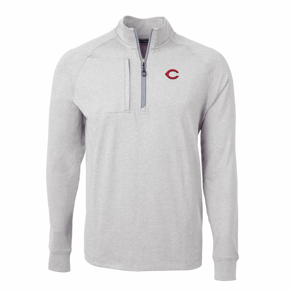 Cincinnati Reds Cutter & Buck Adapt Eco Knit Stretch Recycled Quarter-Zip Pullover Top - Heather Gray