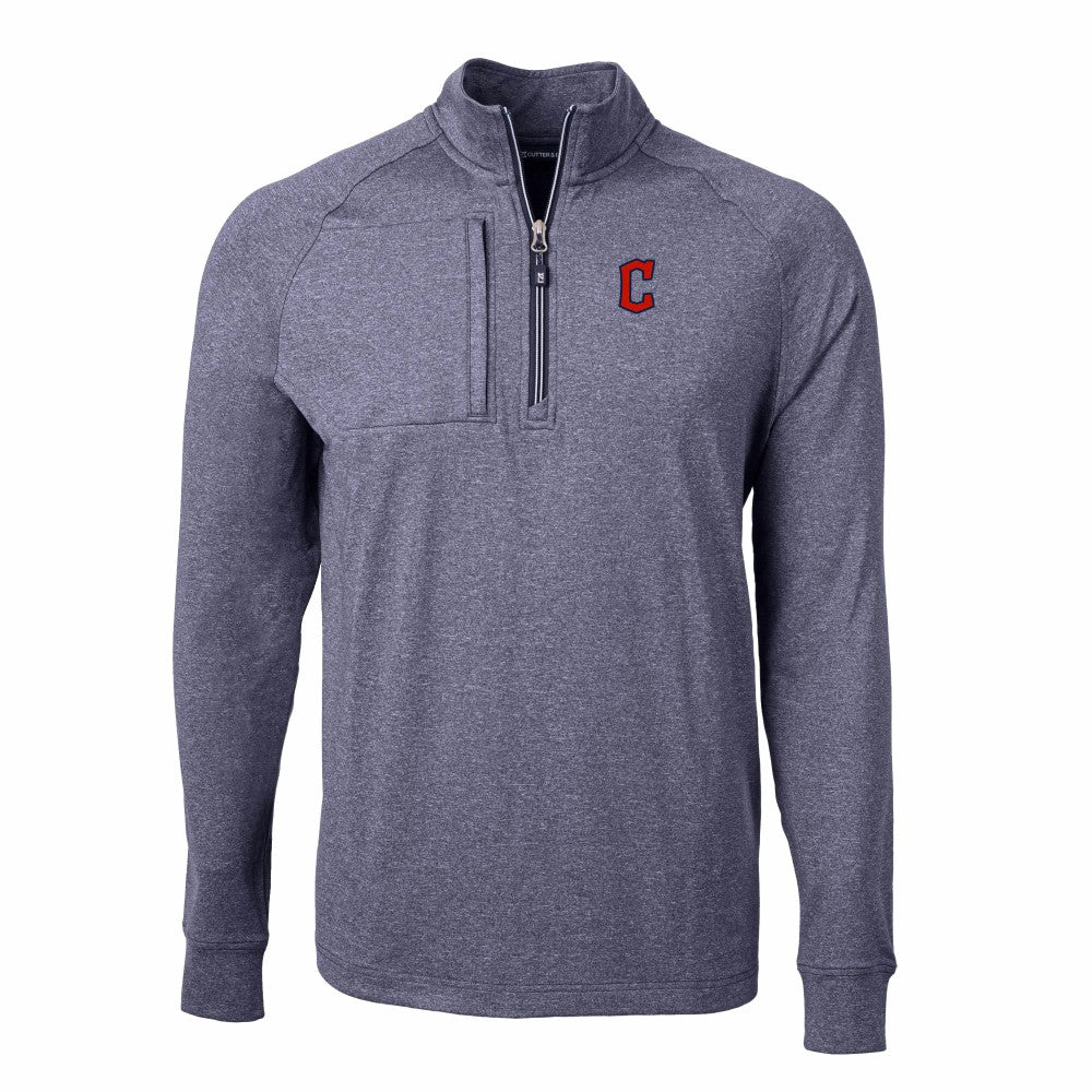 Cleveland Guardians Cutter & Buck Adapt Eco Knit Stretch Recycled Quarter-Zip Pullover Top - Heather Navy