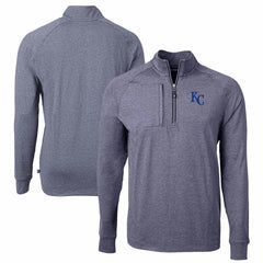 Kansas City Royals Cutter & Buck Adapt Eco Knit Stretch Recycled Quarter-Zip Pullover Top - Heather Navy