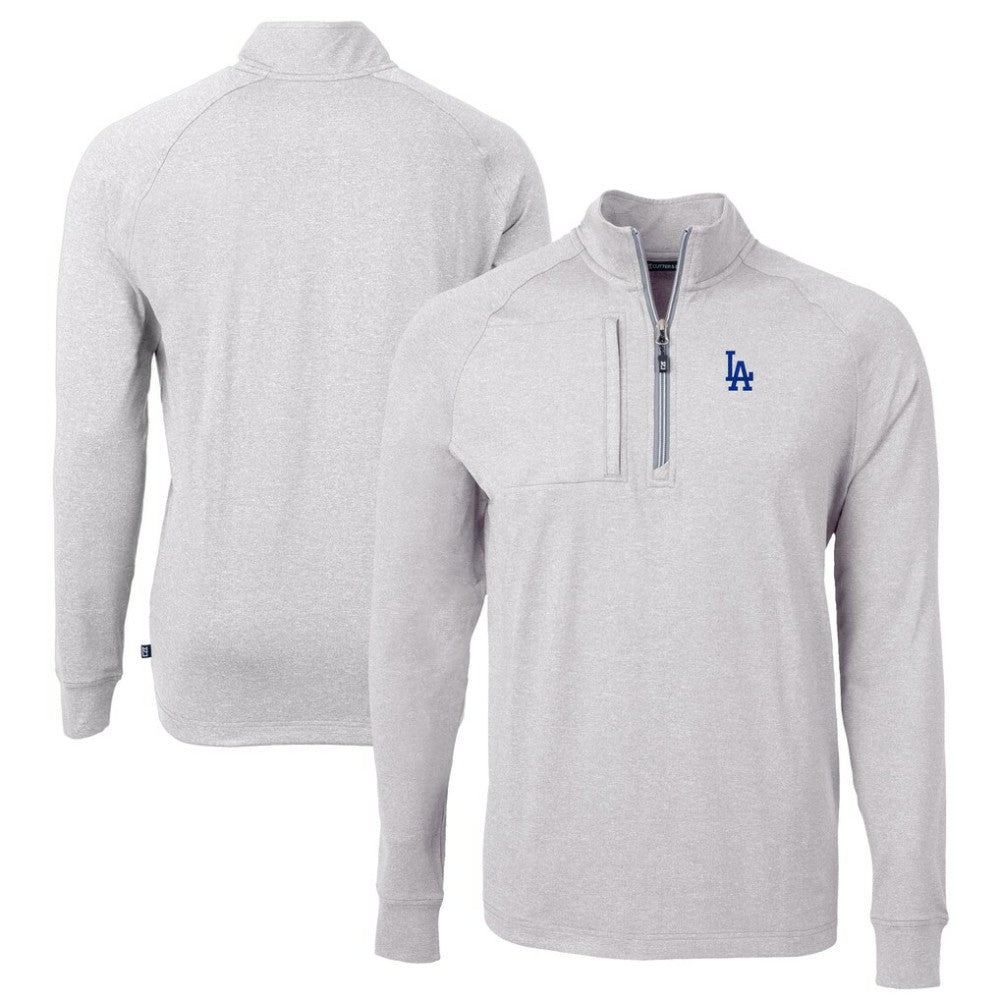Los Angeles Dodgers Cutter & Buck Adapt Eco Knit Stretch Recycled Quarter-Zip Pullover Top - Heather Gray