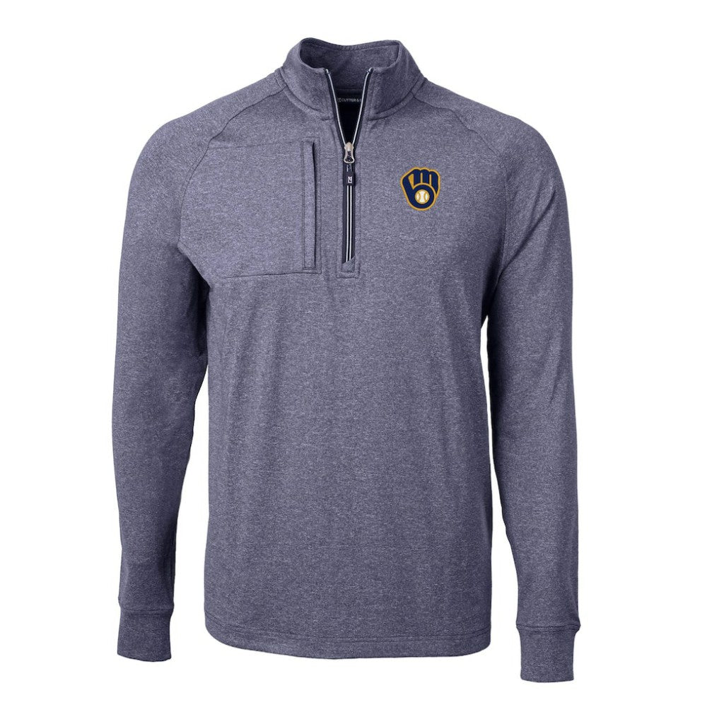 Milwaukee Brewers Cutter & Buck Adapt Eco Knit Stretch Recycled Quarter-Zip Pullover Top - Heather Navy