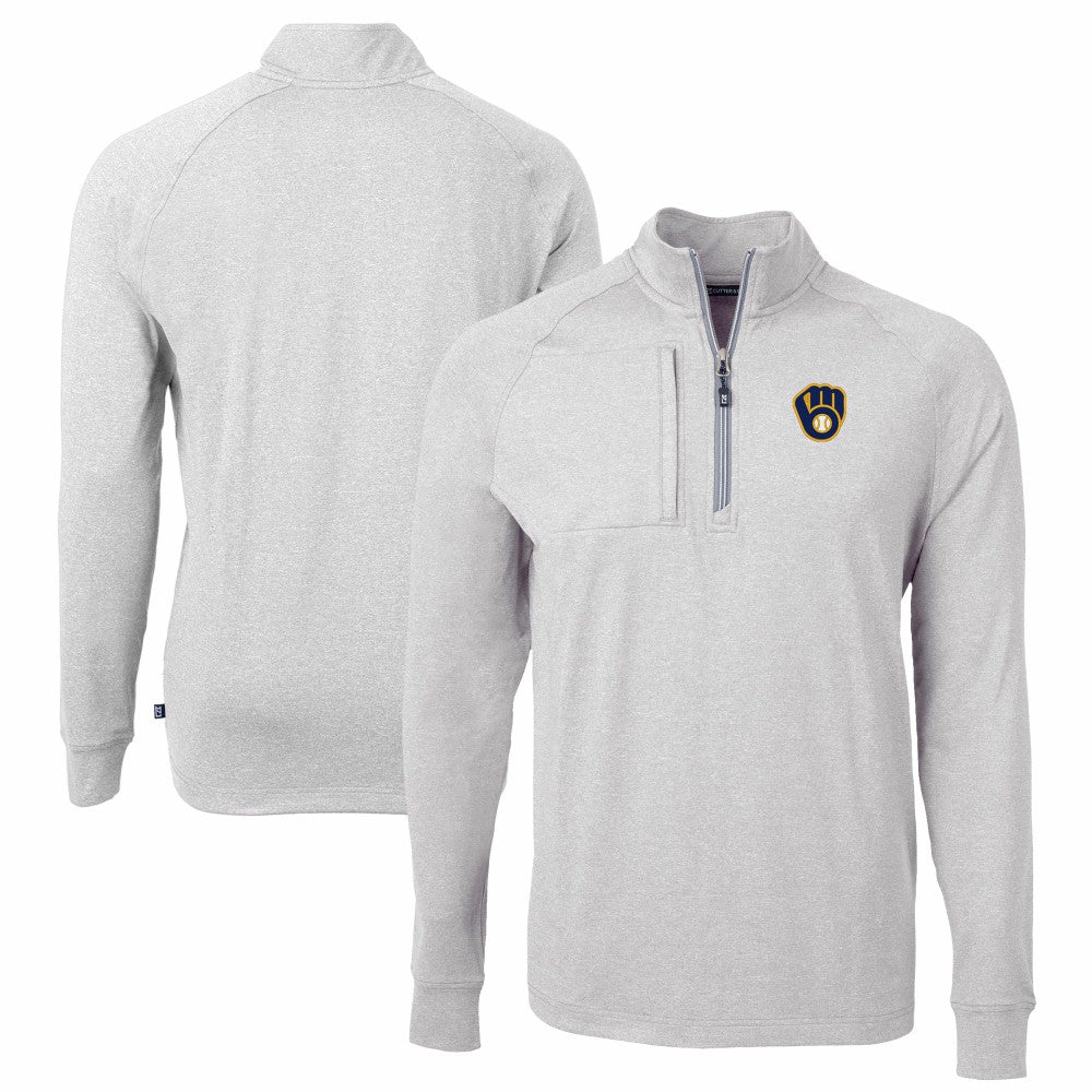 Milwaukee Brewers Cutter & Buck Adapt Eco Knit Stretch Recycled Quarter-Zip Pullover Top - Heather Gray