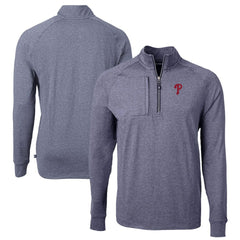 Philadelphia Phillies Cutter & Buck Adapt Eco Knit Stretch Recycled Quarter-Zip Pullover Top - Heather Navy