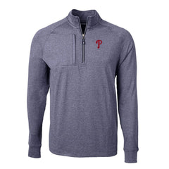 Philadelphia Phillies Cutter & Buck Adapt Eco Knit Stretch Recycled Quarter-Zip Pullover Top - Heather Navy