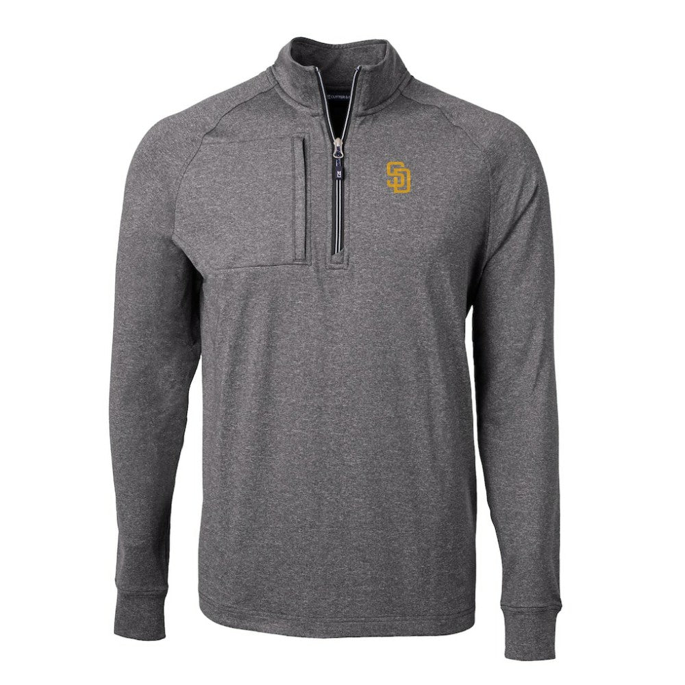 San Diego Padres Cutter & Buck Adapt Eco Knit Stretch Recycled Quarter-Zip Pullover Top - Heather Black