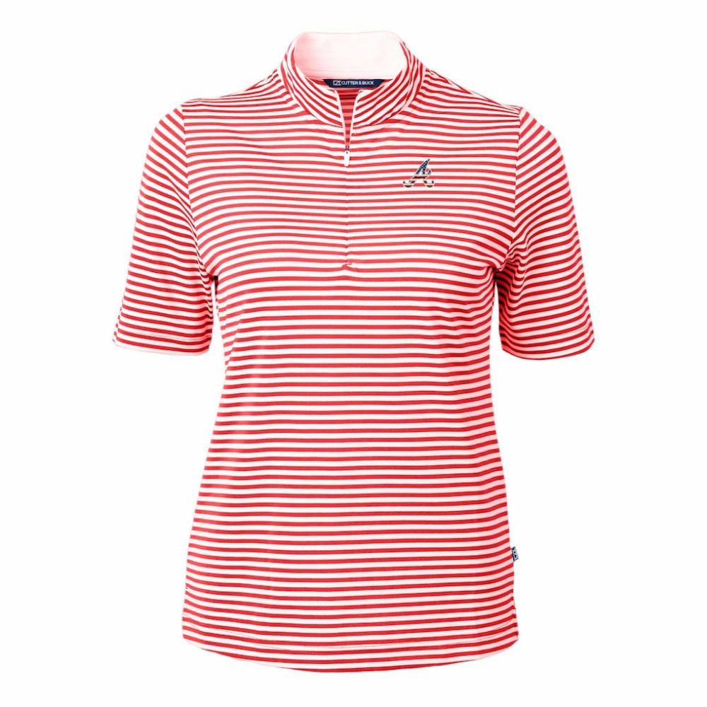 Atlanta Braves Cutter & Buck Women's Virtue Eco Pique Stripe Recycled Quarter-Zip Pullover Top - Red