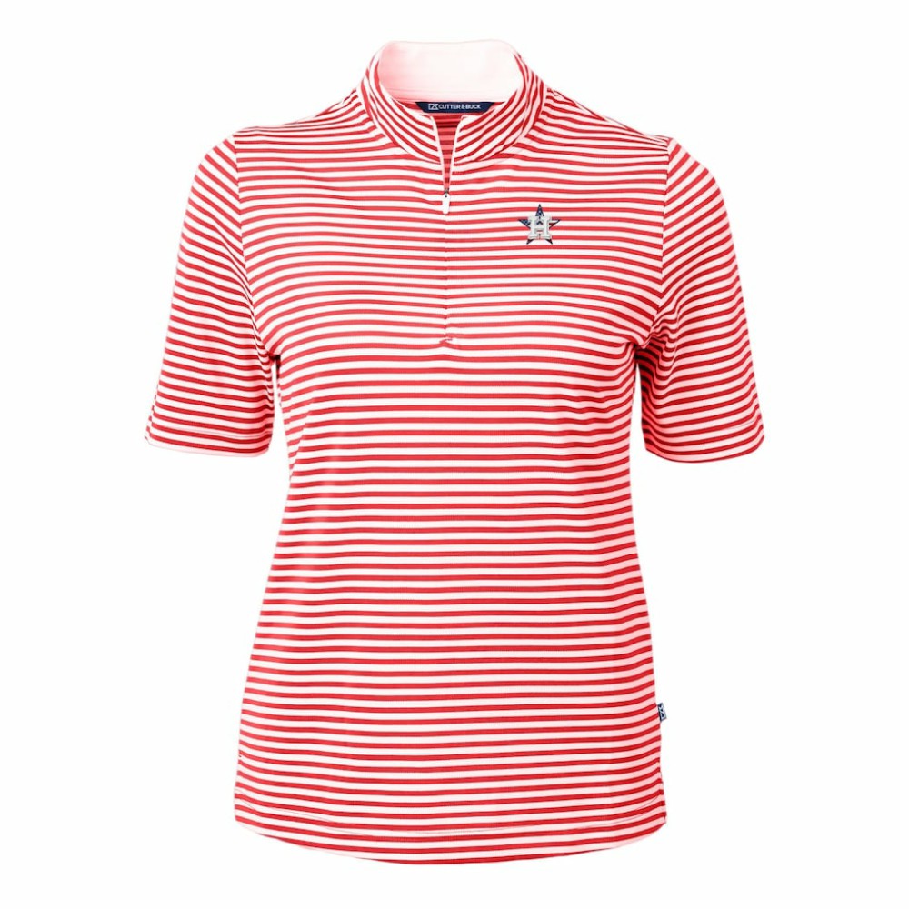 Houston Astros Cutter & Buck Women's Virtue Eco Pique Stripe Recycled Quarter-Zip Pullover Top - Red