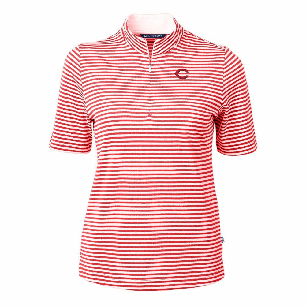 Cincinnati Reds Cutter & Buck Women's Virtue Eco Pique Stripe Top - Red