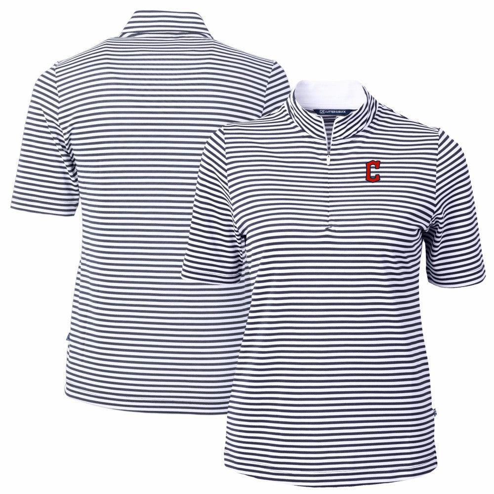 Cleveland Guardians Cutter & Buck Women's Virtue Eco Pique Stripe Top - Navy