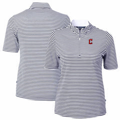 Cleveland Guardians Cutter & Buck Women's Virtue Eco Pique Stripe Top - Navy