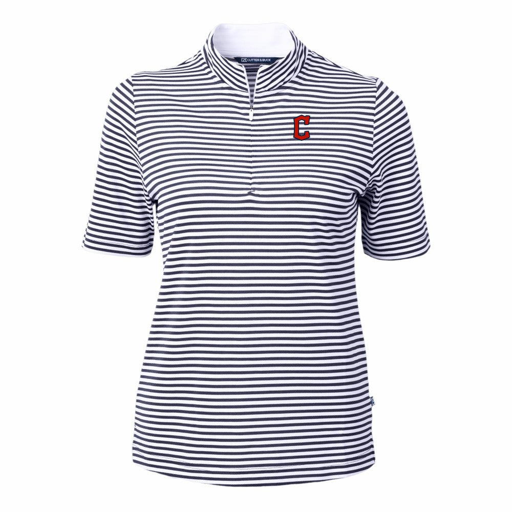 Cleveland Guardians Cutter & Buck Women's Virtue Eco Pique Stripe Top - Navy