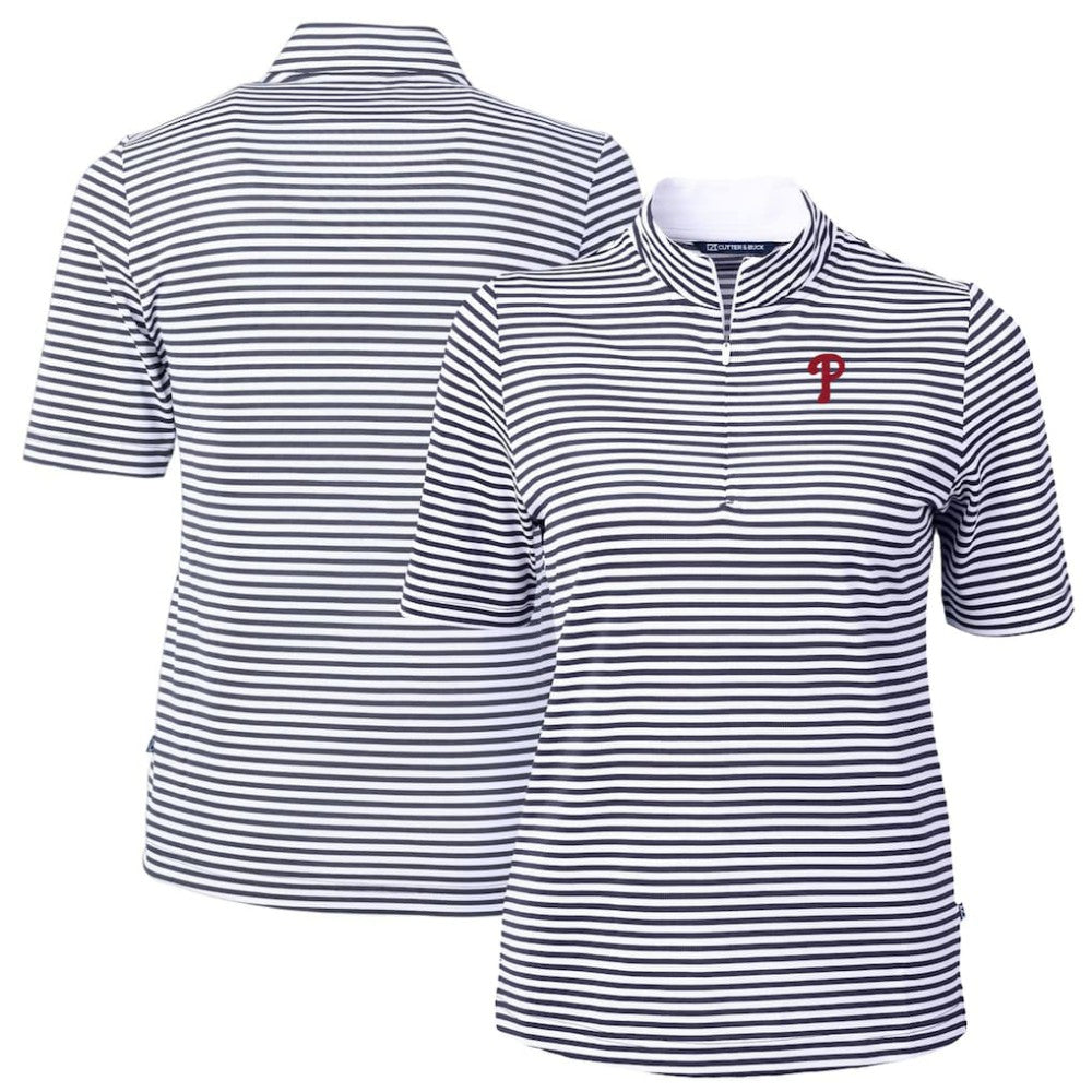 Philadelphia Phillies Cutter & Buck Women's Virtue Eco Pique Stripe Top - Navy