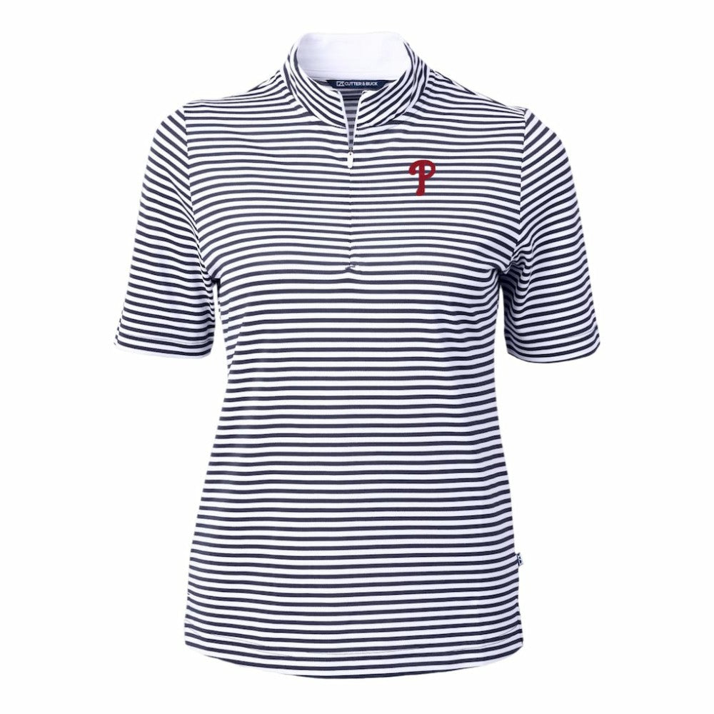 Philadelphia Phillies Cutter & Buck Women's Virtue Eco Pique Stripe Top - Navy