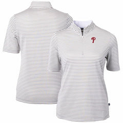 Philadelphia Phillies Cutter & Buck Women's Virtue Eco Pique Stripe Top - Gray