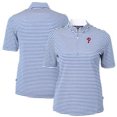 Philadelphia Phillies Cutter & Buck Women's Virtue Eco Pique Stripe Top - Blue