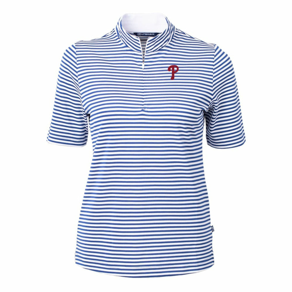 Philadelphia Phillies Cutter & Buck Women's Virtue Eco Pique Stripe Top - Blue