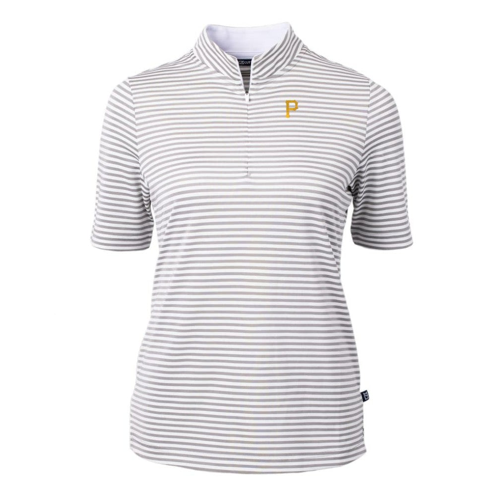 Pittsburgh Pirates Cutter & Buck Women's Virtue Eco Pique Stripe Top - Gray
