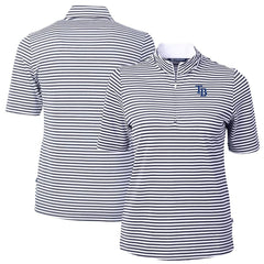 Tampa Bay Rays Cutter & Buck Women's Virtue Eco Pique Stripe Top - Navy