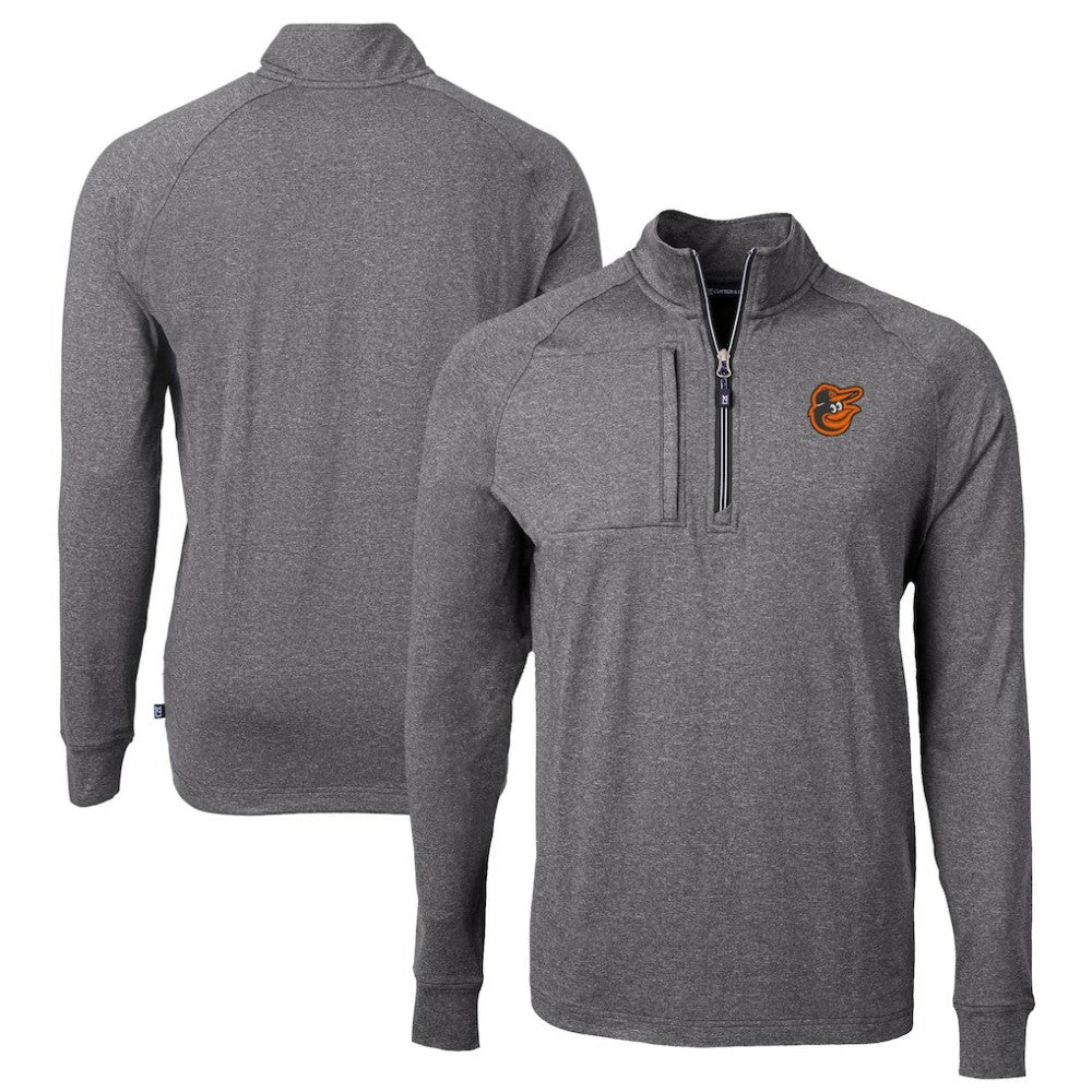 Baltimore Orioles Cutter & Buck Big & Tall Adapt Eco Knit Stretch Recycled Quarter-Zip Pullover Top - Heather Black