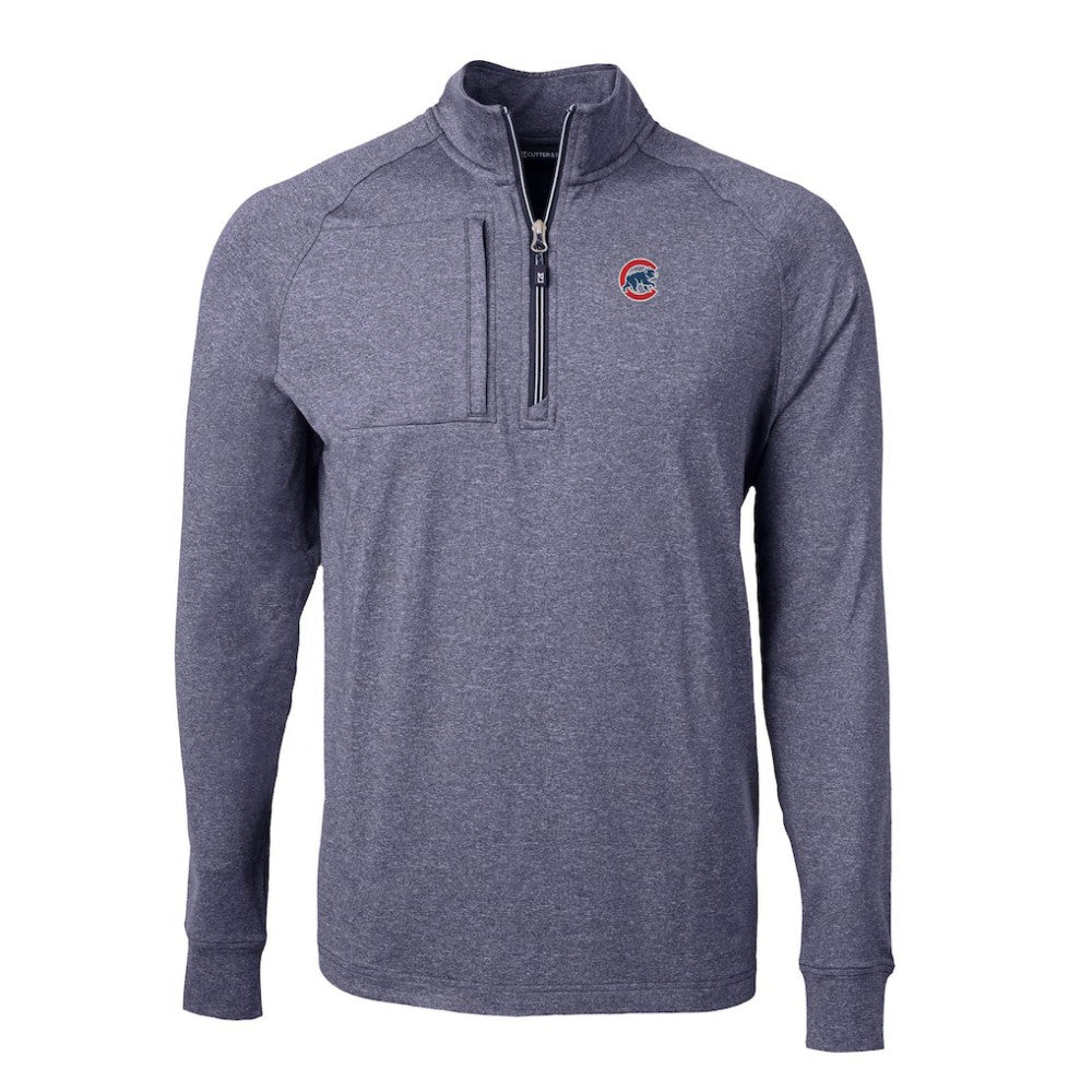 Chicago Cubs Cutter & Buck Big & Tall Adapt Eco Knit Stretch Recycled Quarter-Zip Pullover Top - Heather Navy