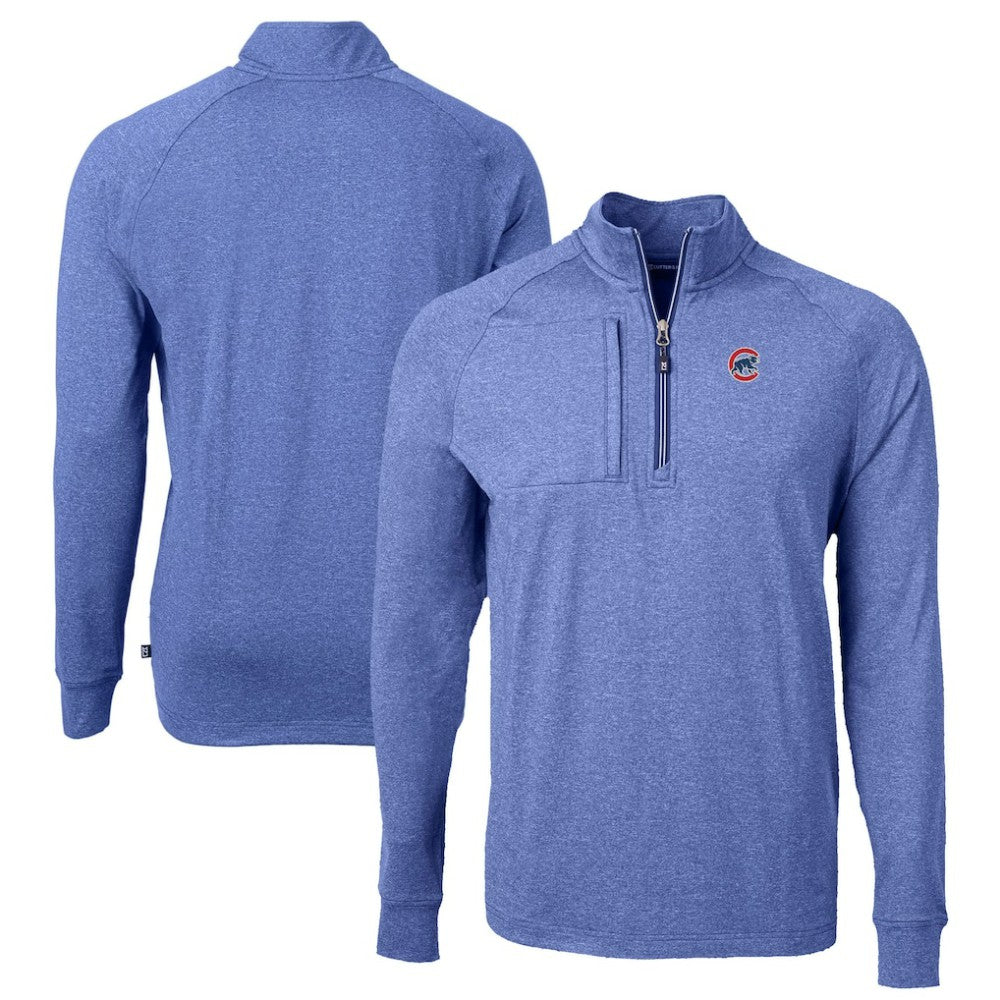 Chicago Cubs Cutter & Buck Big & Tall Adapt Eco Knit Stretch Recycled Quarter-Zip Pullover Top - Heather Royal