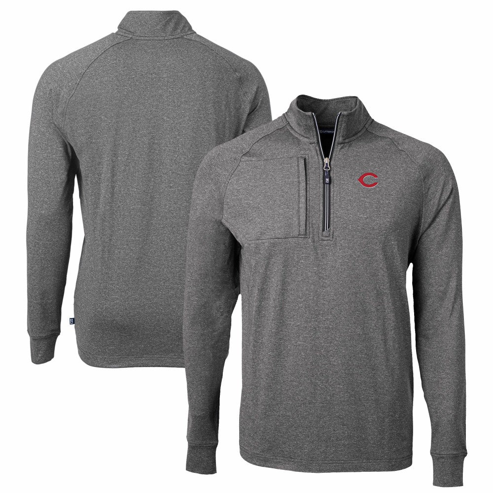 Cincinnati Reds Cutter & Buck Big & Tall Adapt Eco Knit Stretch Recycled Quarter-Zip Pullover Top - Heather Black