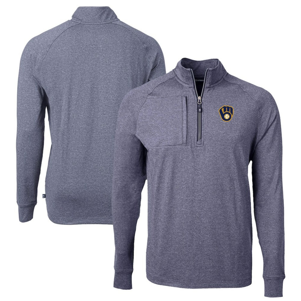 Milwaukee Brewers Cutter & Buck Big & Tall Adapt Eco Knit Stretch Recycled Quarter-Zip Pullover Top - Heather Navy