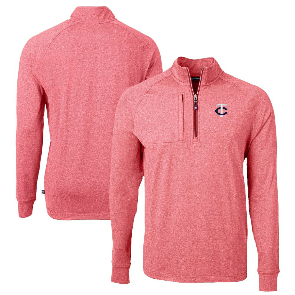 Minnesota Twins Cutter & Buck Big & Tall Adapt Eco Knit Stretch Recycled Quarter-Zip Pullover Top - Heather Red