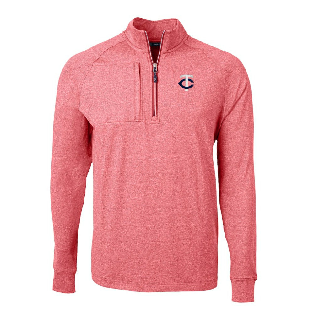 Minnesota Twins Cutter & Buck Big & Tall Adapt Eco Knit Stretch Recycled Quarter-Zip Pullover Top - Heather Red