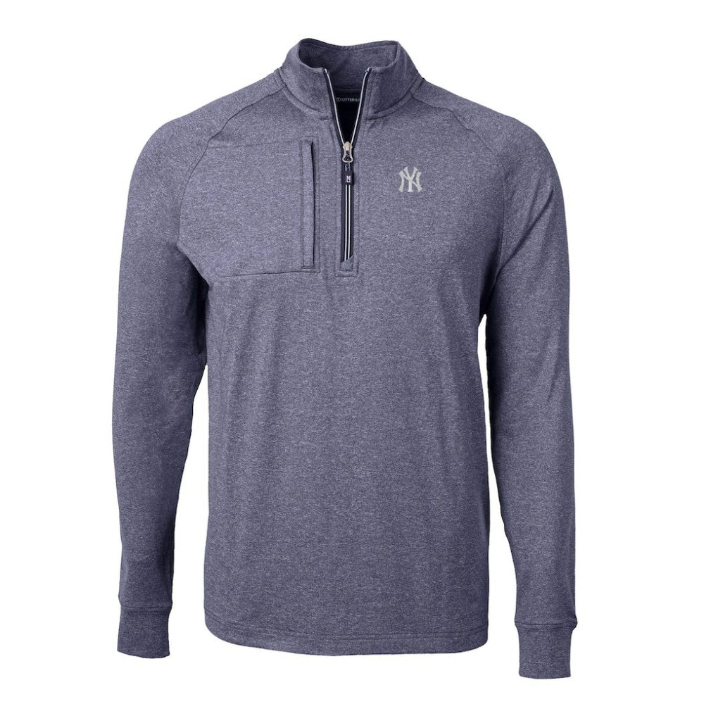 New York Yankees Cutter & Buck Big & Tall Adapt Eco Knit Stretch Recycled Quarter-Zip Pullover Top - Heather Navy
