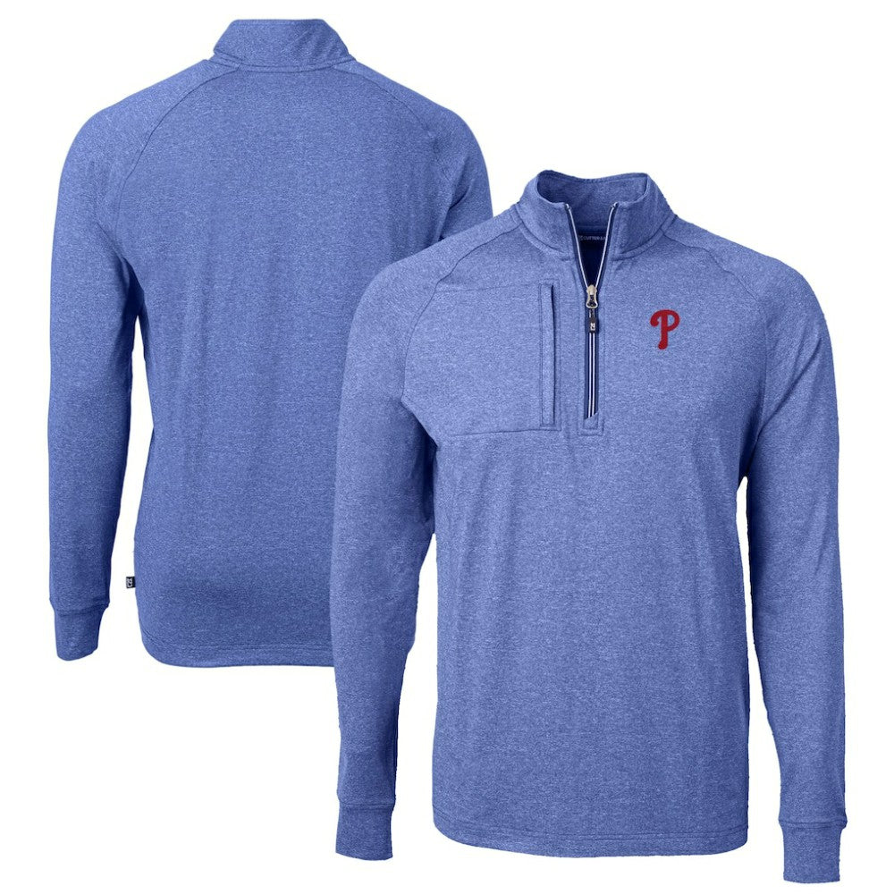 Philadelphia Phillies Cutter & Buck Big & Tall Adapt Eco Knit Stretch Recycled Quarter-Zip Pullover Top - Heather Royal