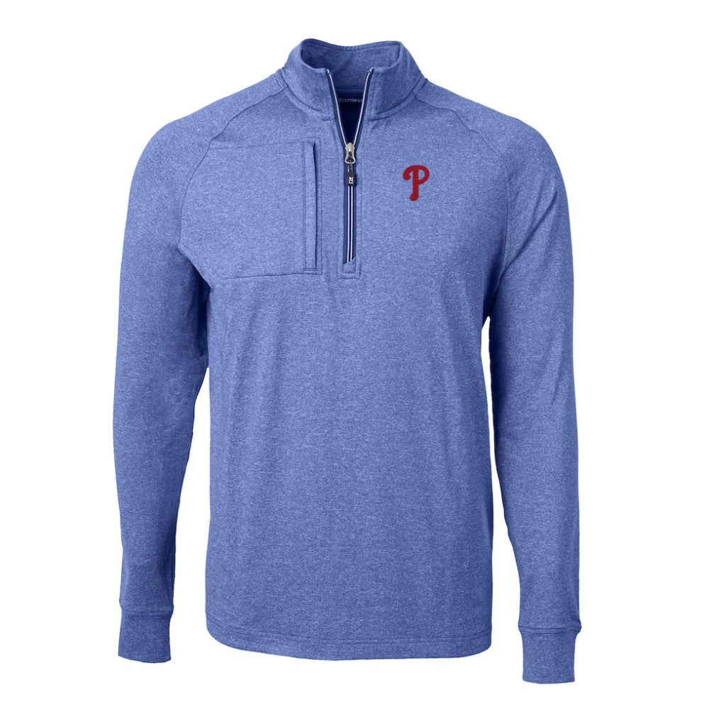 Philadelphia Phillies Cutter & Buck Big & Tall Adapt Eco Knit Stretch Recycled Quarter-Zip Pullover Top - Heather Royal