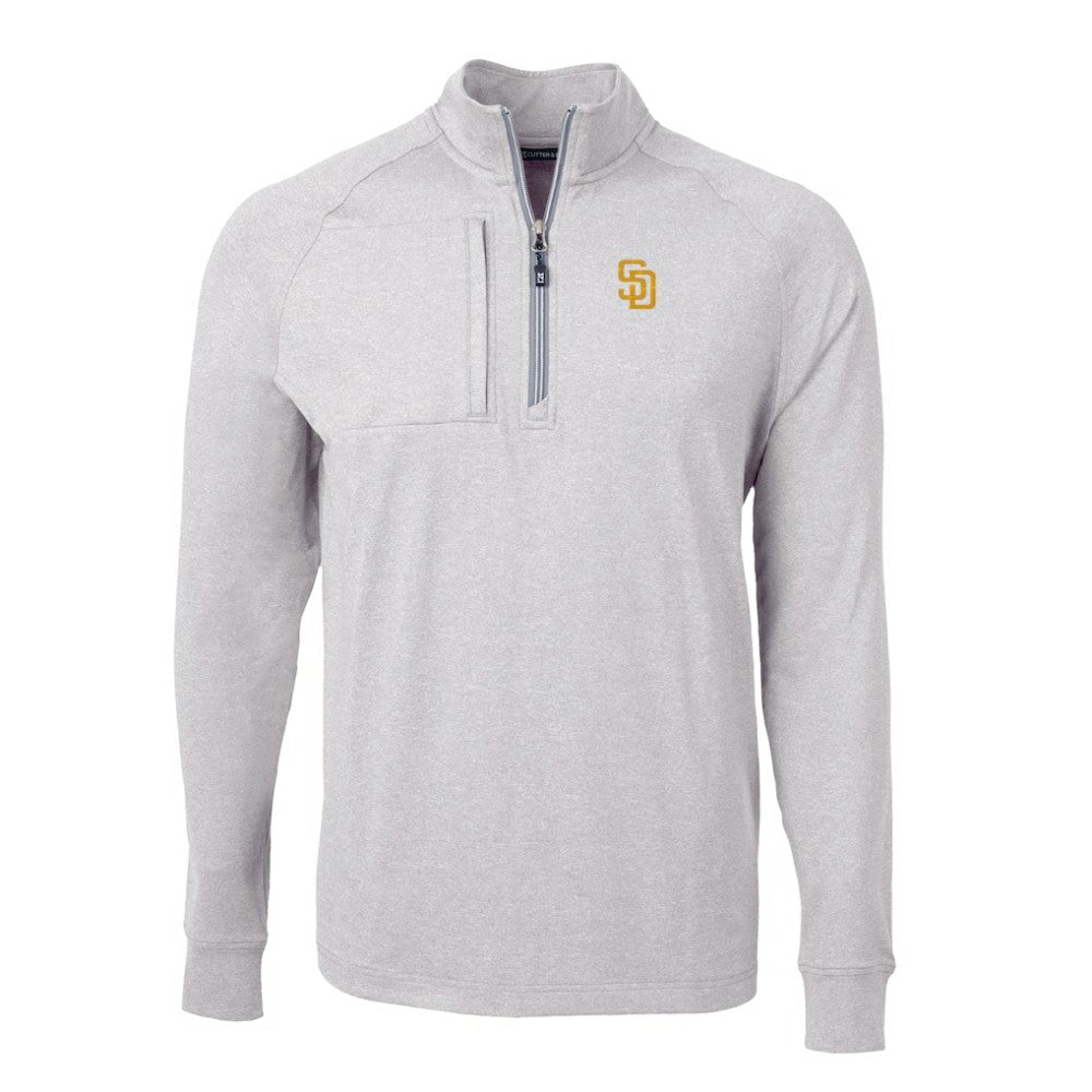 San Diego Padres Cutter & Buck Big & Tall Adapt Eco Knit Stretch Recycled Quarter-Zip Pullover Top - Heather Gray